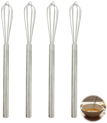 4 fruste piccole in acciaio inox, mini set di frusta, semplice piccola frusta, lavabile in lavastoviglie, pratico utensile da cucina per cuocere e cucinare, per mescolare, montare e mescolare