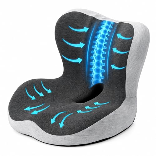 Urban Deco Orthopädisches Sitzkissen mit Rückenlehne, L-förmiges ergonomisches Sitzkissen aus Memoryschaum für Bürostuhl, Auto, Rollstuhl, rückenschonende Wirbelsäulenstütze, Dunkelgrau,1PCS