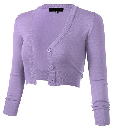 Allsense Women's 3/4 Sleeve Cropped Bolero Shrug Button Down Cardigan Sweater Lightweight Knit, Lilac, M