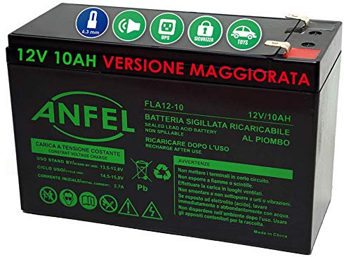 12V 9Ah 10Ah Lead Acid Batteria, 9 A 10 A, Tipo Ermetica al Piombo con Attacco Faston 6.3 mm, per UPS e Altro Uso, Nero