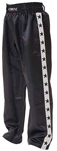 Cimac Kickboxing Satin Martial Arts Semi Contact Men Women Adult Kids Trousers Kick Boxing Pants (180cm) Black