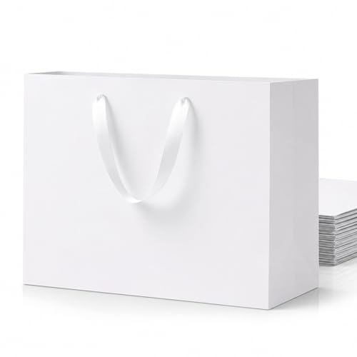 SHIPKEY 10 PCS Extra Large White Gift Bags for Men/Weddings 40x15x30cm | Large Paper Bag with Handle, Elegant Shopping Bags for Christmas, Holidays and Parties