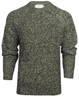 Xact Men’s Chunky Fisherman Knit Jumper, 5-Gauge Crew Neck Winter Pullover with Raglan Sleeves (Khaki) M