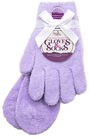 Moisturizing Socks and Gloves Set | Purple Fuzzy Socks and Gloves with Aloe and Vitamin E for Women | Women's Gifts for Self-Care