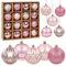 Pink Christmas Baubles, 16pc Xmas Tree Ornaments - 6cm Pink Balls, Hanging Decorations Set