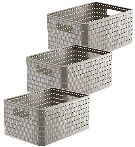 Rotho Country 3er-Set Aufbewahrungskiste Rattan-Optik, Kunststoff (PP) BPA-frei, Cappuccino, A5+/11l, (32,8 x 23,8 x 16 cm)