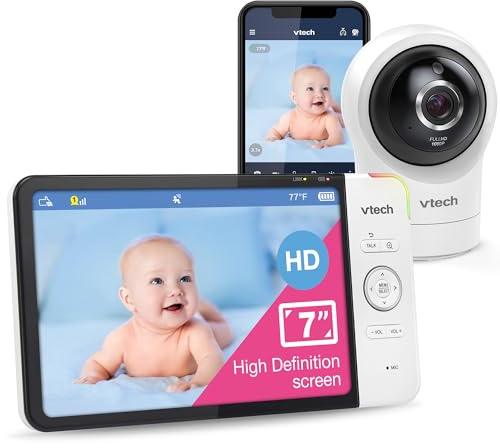 VTech RM7764HD 1080p WiFi Remote Access Baby Monitor, 360° Pan&Tilt, 7” 720p HD Display, HD Night Vision, Soothing Sounds, 2-Way Talk, Temperature Sensor, Motion Detection, iOS & Android