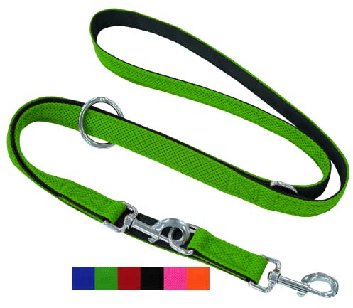 DEY - Premium Hundeleine Air Mesh 2m | 3fach Verstellbar | für Kleine, Mittelgroße u. Große Hunde | viele Farben | Doppelleine Hund Katze | Schleppleine | Führ-Leine | Welpen-Leine | Grün, XS