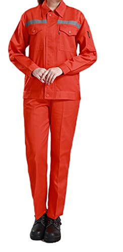 Momooda Unisex Stain Wrinkle Resistant Top Pants Set, Long Sleeve High Visibility Work Uniforms Jackets, Protective Work Insulated Trousers, Orange, S