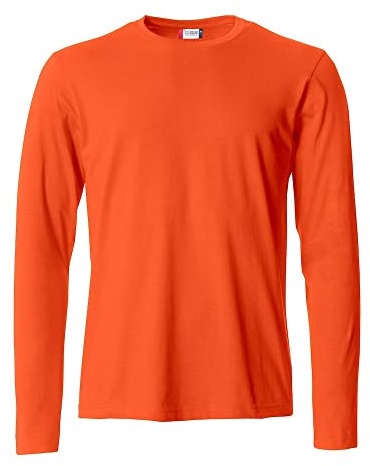 Clique - Men's Basic-T L/S Long Sleeve T-Shirt, Cotton Jersey, Elasticated Collar, Sweatband, Slim-Fit (Orange L)