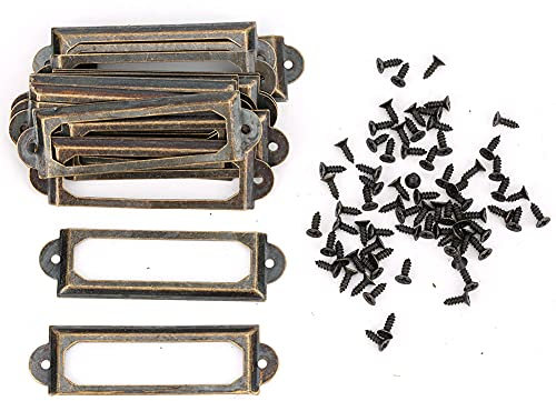 Tissting 20 Pièces Porte Étiquettes en Métal, Porte-Étiquettes Antiques Poignée Tiroir Vintage Porte Poignée Cadre Métal Cadre Étiquette Nom Nominative de tiroir classeur Office Décor (Bronze Vert)