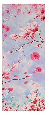 FANSU Tapis de Yoga de Portable avec Sac, Antidérapant et Pliable Tapis de Sport 1.5mm pour la Maison et au Gymnase Le Pilates,Le Bikram,Les Voyages, Les Etirements (Fleur 2,183cmx68cm)