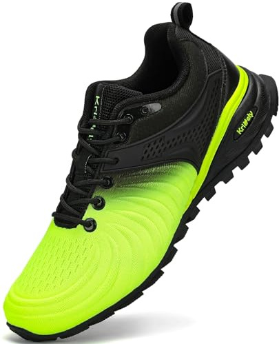 Kricely Zapatillas de Trail Running Hombre Zapatillas de Trekking Zapatos de Senderismo Ligero Antideslizantes AL Aire Libre Deporte Tenis Sneakers Amarillo Fluorescente 46