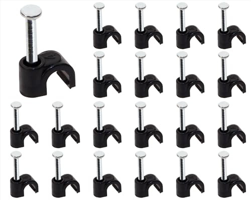 Mini Skater Ethernet Cables Wire Clip with Steel Nail for Securing Extension Cords Coaxial Cable Management (4mm, Black, 100)