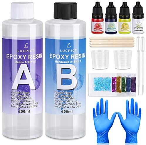 Epoxidharz mit Härter Set, Epoxidharz Set Anfänger mit Harzpigment und Glitzer, Glasklar Gießharz Epoxy Resin für DIY Holz, Schmuckherstellung, Tischplatten, Kunsthandwerk