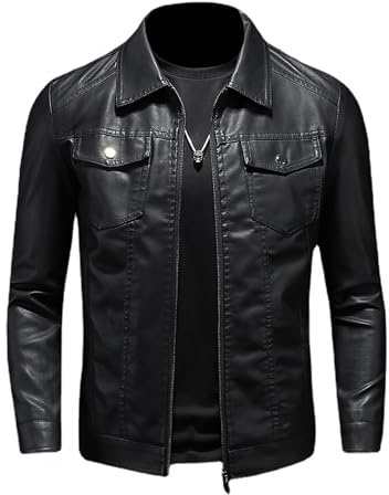 ZFBAOJT Lederjacke Herren Schwarz Motorrad Jacke Herren Bikerjacke Vintage Kunstleder Outwear Casual Leicht M