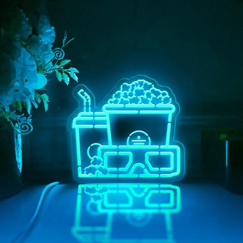 Boîte lumineuse LED pour cinéma maison, verre à boire et pop-corn, décoration murale, panneau lumineux, décorations de bureau, décoration de chambre, cadeau pour les amateurs de cinéma (lumière RVB