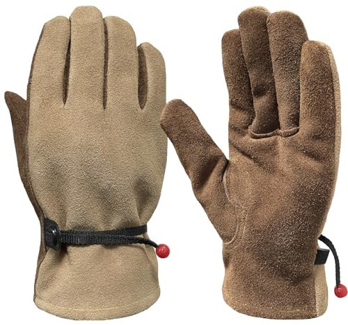 AOUCHI Men's and Women's Gardening, Welding, Construction, Chainsaw, Farm, Angle Grinder, Ranch Leather Gloves. Cowhide, Cotton Lining, Comfortable, Flexible and Durable (Medium)
