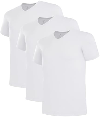 BAMBOO COOL Men's Undershirts V Neck, Slim Fit Moisture Wicking White T Shirts for Men, Breathable Soft Stretch Tees 3 Pack