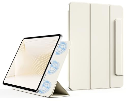 KVTVOU Funda para iPad (A16) 11.ª Generación 2025, iPad 10.ª Generación 10,9 pulgadas 2022, Práctica Fijación Magnética, Resistente Duradera, Soporta Touch ID, Auto Encendido/Apagar, Crema Blanca