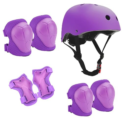 Neuytiky Set di Casco Protezione Bambini con Casco Regolabile Ginocchiere Gomitiere e Polsiere, Casco Bici Protezioni Set,Casco per Hoverboard, Pattini in Linea e Bicicletta(3-10 Anni)