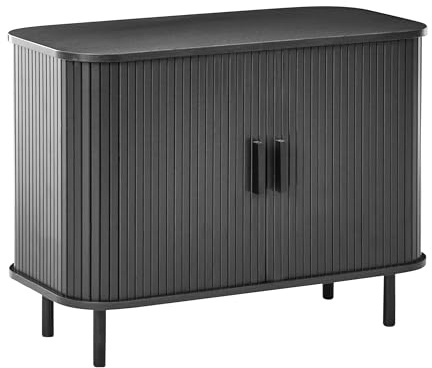 Skänk med Skjutdörrar i MDF Förvaringsskåp med Svarta Metallben Retro Vardagsrumsmöbel Praktisk och Stilren Design Svart Bradley