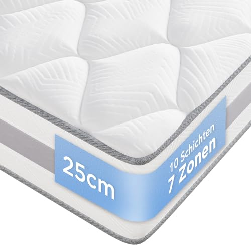 INMOKO Colchón 100x200 cm, colchón de muelles ensacados, Altura de 25 cm, Soporte en 7 Zonas, diseño ergonómico, Duradero, Reversible, firmeza Media (H3/H4)