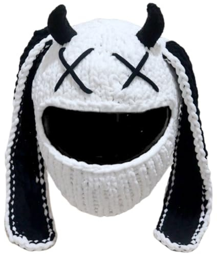 ADYJEE Popular Motorcycle Helmets Covers Funny Rabbits Ear Plush Helmets Full Face Protective Covers for Fun Rides and Gifts Funny