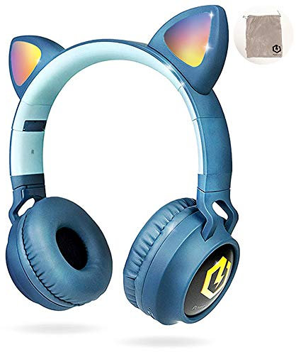 PowerLocus Bluetooth Kopfhörer Kinder, LED Katzenohren, 85dB Sichere Lautstärke, Bluetooth 5.3, Micro SD/TF, HD Stereo, Kabellose und Kabel, Kinder Kopfhörer mit Mikrofon für Handy, Tablets, PC,Reisen