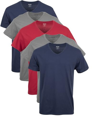 Gildan herr Underkläder V-neck T-shirts, Multipack, Style G1103, Marinblå/antracit/kardinalröd (5-pack), XL