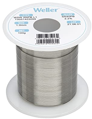 Weller WSW SnPb (T0051403099) Solder Wire, Dia: 1.0 mm / 0.039 in, Wt: 100 g / 3.527 oz, Alloy Sn60Pb40, Flux content 2.2%