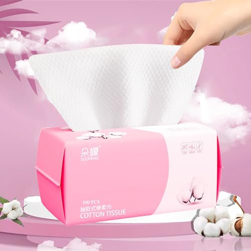 Toallitas limpiadoras faciales, 100 piezas de toallitas secas de algodón puro, adecuadas para pieles sensibles, toallitas húmedas para bebés, toallitas desmaquillantes, toallitas faciales desechables