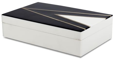 Handicrafts Home Black and White Decorative Storage Box with Lid, Slim Rectangular Storage Box, Handmade Wooden Box, Remote Holder, Desk Organizer, Decorative Keepsake & Jewelry Box (6x8x1.5 Inch)