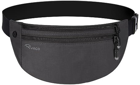 RYACO Geldgürtel für Herren & Damen Reisen Versteckte Brieftasche flach Sichere RFID-Blockierung wasserdichte Bauchtasche für Pass, Karten, Bargeld&Telefon Verstellbar & Tragbar Schlanke Gürteltasche