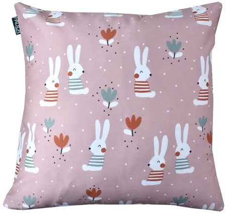 Lanovenanube Funda de cojín de 40x40 cm con Cremallera. Incluye Relleno. Modelo Estampado Bunny. Tejido 65% poliester/35% algodón Extra Suave de fácil Cuidado, Piel Sensible de los niños