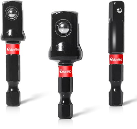 ColumPRO 3PCS 5CM Short Impact Driver Socket Adapter Set with Holder 1/4, 3/8, and 1/2 Drive Adapter Power Drill Socket Converter for Impact Torque Wrench and Cordless Screwdriver.