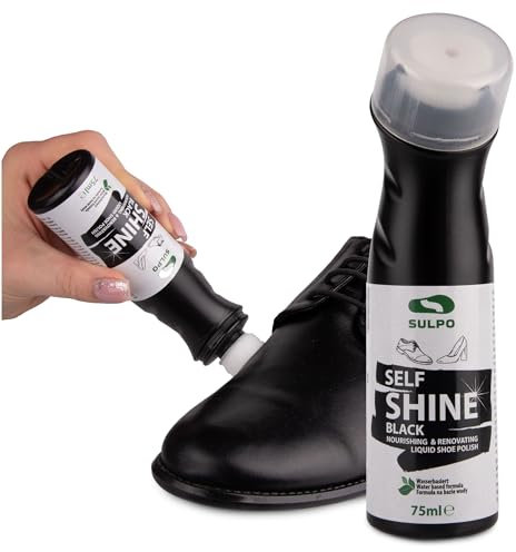 SULPO Express Schuhcreme Schwarz - Schuhglanzpolitur - Lederpflege Schupolitur mit Schwamm Applikator - Schuhputzmittel - Self Shine Liquid Shoe Cream 75ml - Schuhcreme halb-deckend