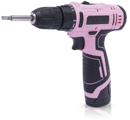 Akku-Bohrschrauber-Set Elektro Akkuschrauber Professional 26-teiliges Akku Schlagbohrschrauber mit Akkus Ladegerät Elektrischer Schraubendreher Bohrmaschine LED Licht 12V Rosa