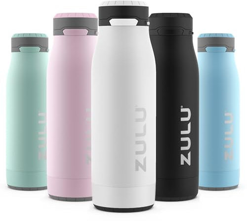 Zulu Ace 18oz Vacuum Insulated Stainless Steel Water Bottle with Chug Spout, Leak-Proof Locking Lid and Removable Base for School, Backpack, Sports, Gym, Travel, White
