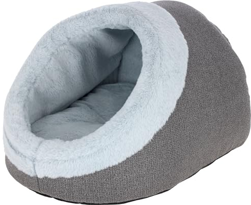 Kerbl Pet Kuschelhöhle Jana, Katzenhöhle, Katzenbett, grau, 45x37x30cm, Softplüsch, Polyestervlies, mit Wendekissen, maschinenwaschbar bei 30°C