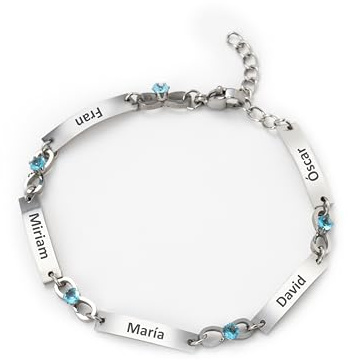 Bervi Pulseras Personalizadas | Nombres Grabados | Regalos Personalizados para Mujer | Acero Inoxidable | Regalo Ideal para Mamá, Hermana, Niña (5 Nombres)