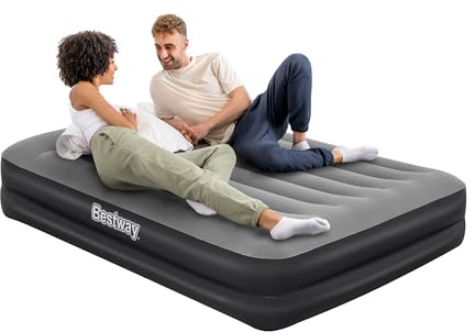 Bestway Queen Airbed, Inflatable Air Mattress for Indoor Use with Electric Pump and Built-In Pillow
