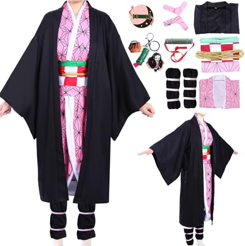 Amycute Costume Cosplay Demon Bambino, Demon Anime Costumi con Accessori, Nezuko Tanjiro Cosplay Costume per Carnevale Halloween (Rosa, 150)