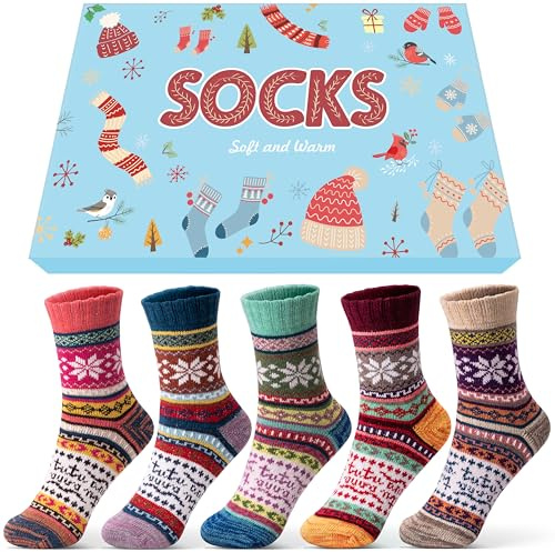 YULARA Regalo Natale Calze Termiche Donna: Regalo Donna Mamma Calzini Termici Natalizi Calzettoni Invernali Utili Idee Regali Natale Mamma Collega, Donnacalze Lana Calze Socks