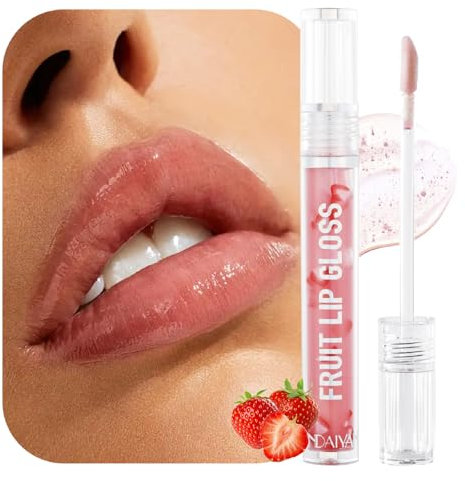 Lip Oil, Plumping Lip Gloss, Clear Lip Glow Oil, Strawberry Pink Hydrating Moisturizing Glossy Lip Plumper Tinted Lip Stain for Dry and Chapped Lips, Lip Care Make up Gifts for Women Girls