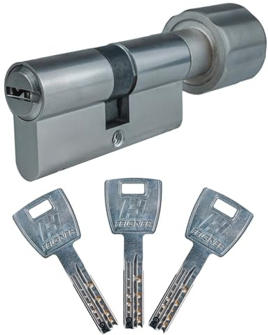 FELGNER Dolomit Cilindro de Pomos | cilindro de cierre | cilindro perfilado para puertas | protección contra taladros y extracción | incluye 3 llaves y tarjeta de seguridad - 55/40K