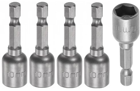 Fixinus Juego de 5 llaves de vaso magnéticas de 10 mm, 1/4 pulgadas hexagonales para taladros, destornilladores de tuerca y adaptador de vaso de impacto, 48 mm de longitud