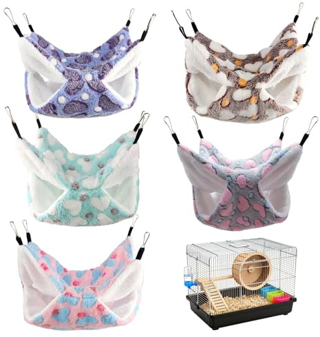 PRITOK 5-Pack Double-Layer Pet Cage Hammock: Hamster Hanging Bed for Small Animals, Plush Ferret Rat Hamster Swing Nest Accessories Playing Sleeping Rabbit Squirrel, Pet Hammock (M-30x30cm)