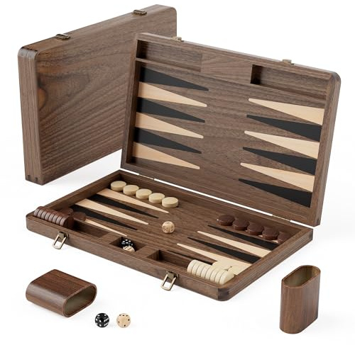 Premium Backgammon-Set aus Schwarznussbaumholz - Luxus-Reisespiel (Mit Würfeln & Verdoppler)