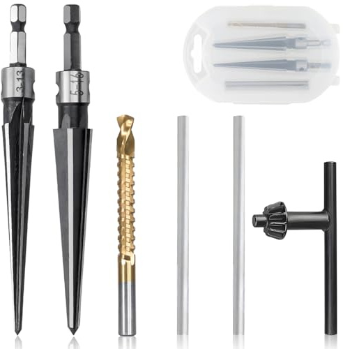 ZHUROUPU Set di 6 alesatori Conici con Impugnatura a T, 1/8-1/2 Pollici (3-13 mm) e 1/2-5/8 Pollici (5-16 mm) Alesatore Manuale smontabile con Gambo Esagonale a 5 scanalature e Foro